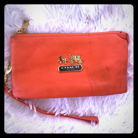 Coach Handbags - 4/$15 Coach Orange Wristlet GUC